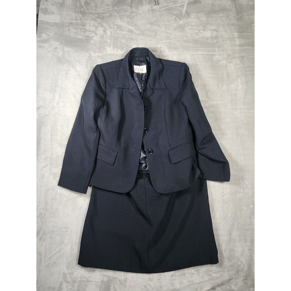 Le Suit‎ Jacket Pencil Skirt Suit Set Size 12  Navy Short Blazer